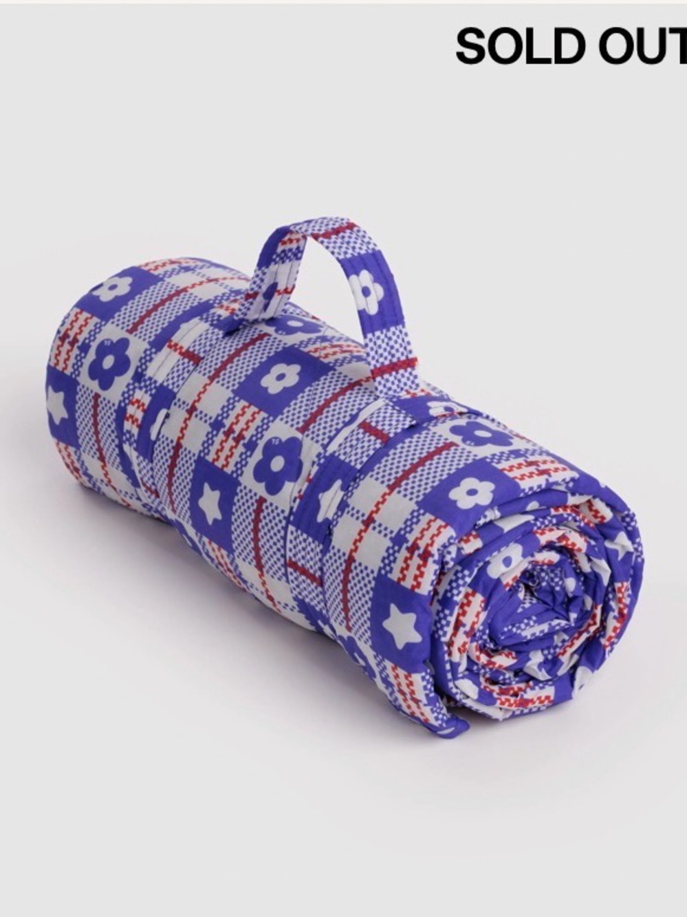 Authentic Sandy Liang x Baggu Puffy Picnic Blanket in Market Plaid Blue
